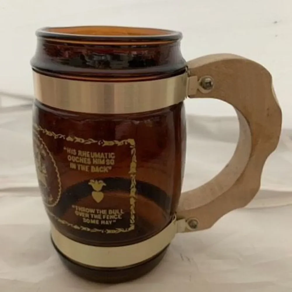 Vintage Lancaster Pennsylvania Dutch Country Souvenir Brown Mug Wood Handle